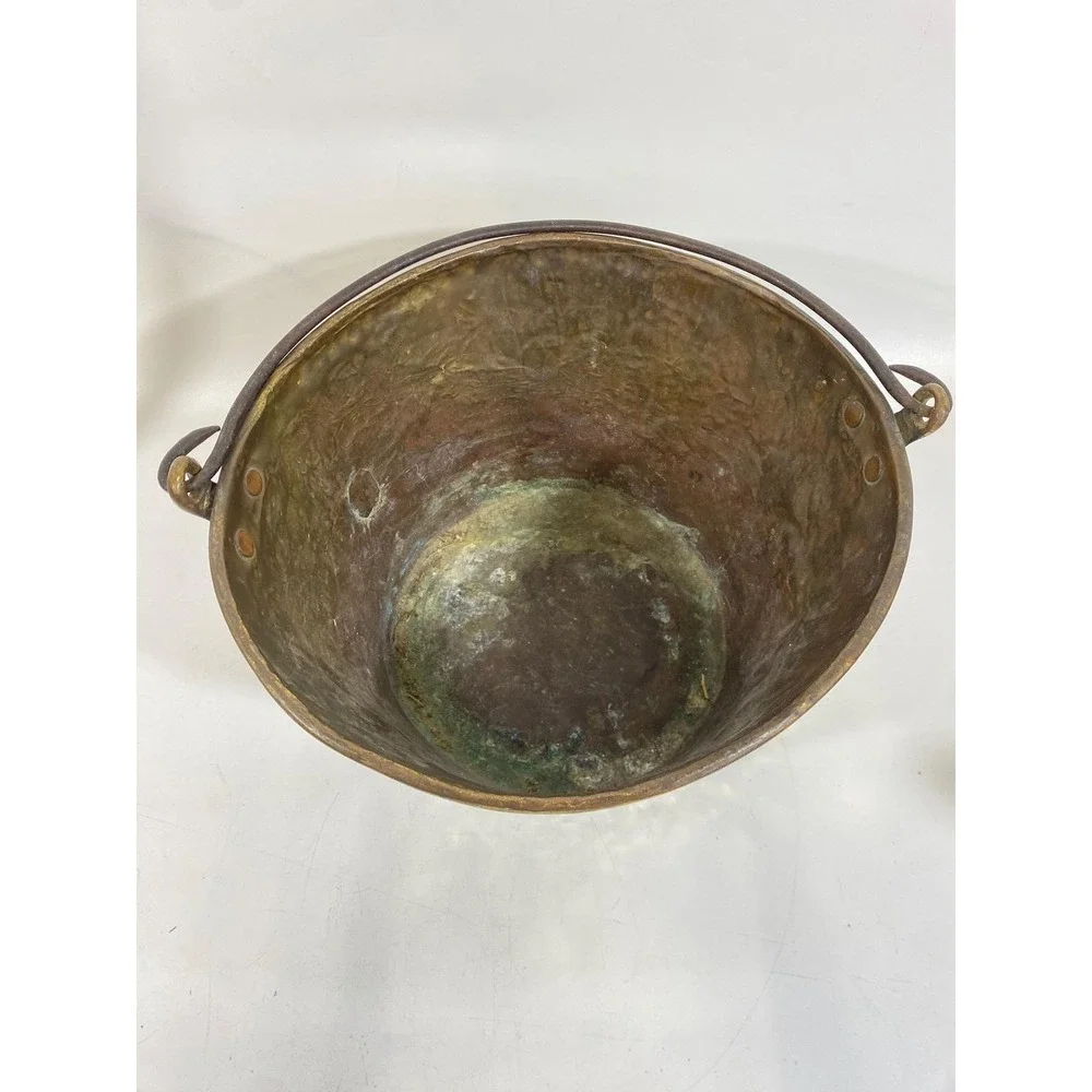 Antique OLD HW Hayden Brass Bucket Patent Spun Brass Pail Iron Handle 1865